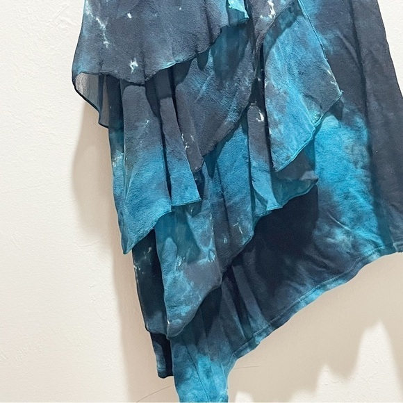 BLACK HEARTS BRIGADE Women’s Black Blue Tie Dye Ruffle Asymetrical Tank Size XS - Picture 3 of 6